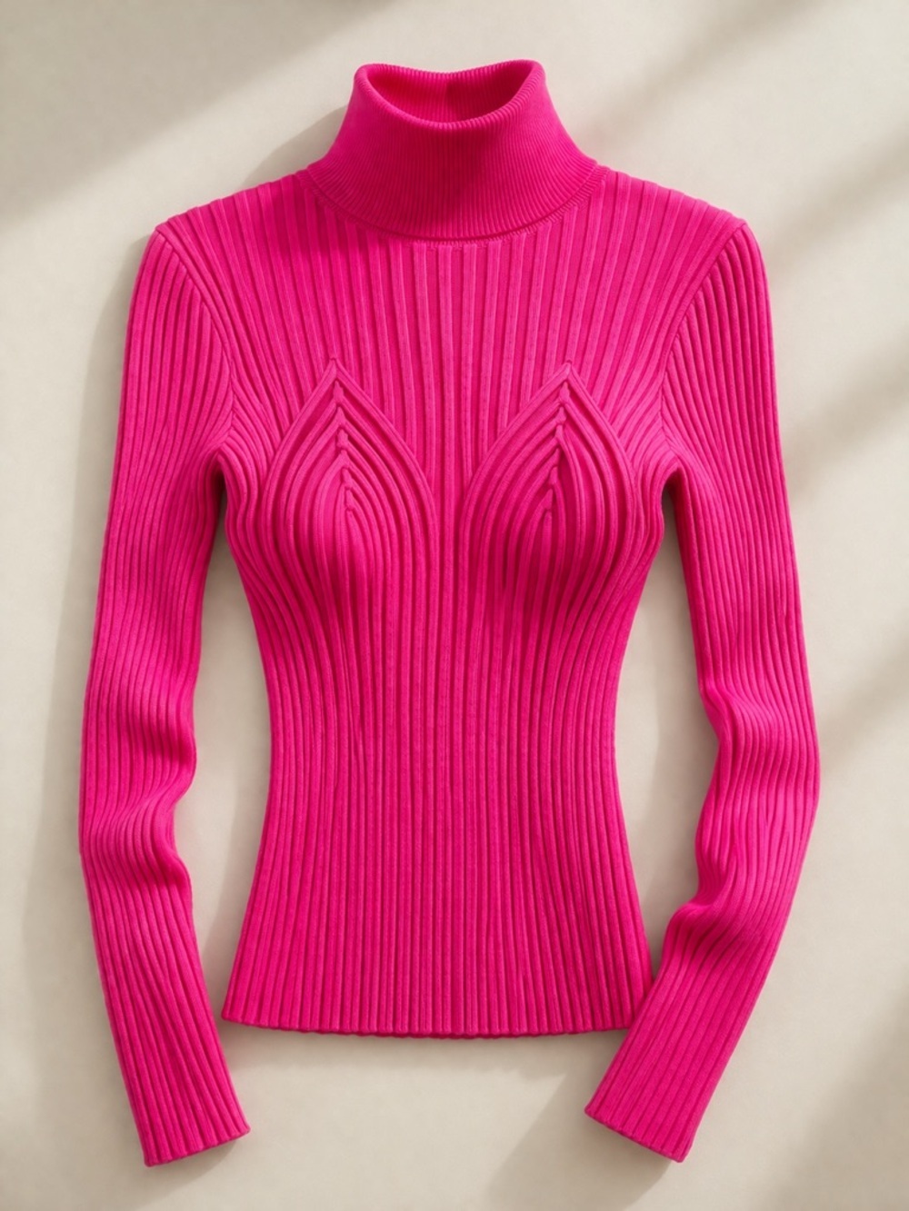 NAKD Barbie Pink Ribbed Turtleneck Sweater Art Deco Fitted Stretch NWT Sz M Y2K